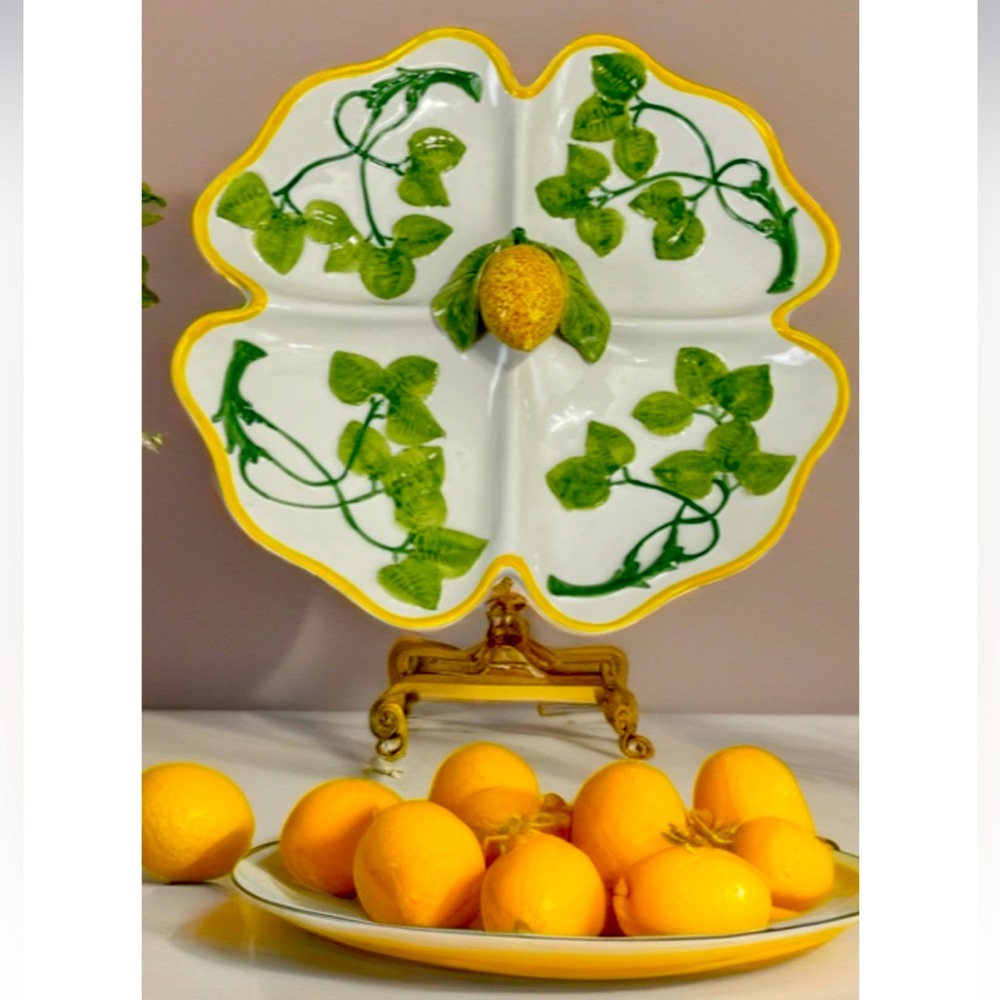 Italian Sicilia antipasto plate 11” platter lemon vine design+lemon handle - Picture 1 of 5